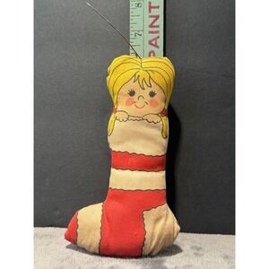 Vintage Stuffed Cloth stocking with Girl doll in it Doll/Toy/ Christmas Ornament